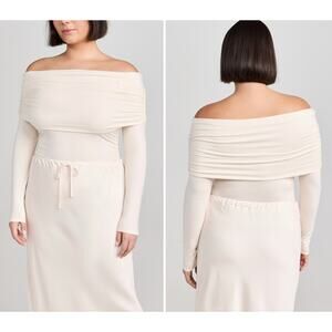 NWT Reformation Florentina Knit Top in Horchata Size XL Off Shoulder Minimalist